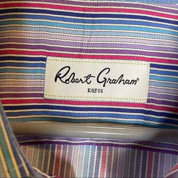 Robert Graham Size 44 17.5 (XL) Purple-Pink-Blue Striped LS Luxury Shirt - Picture 2 of 6